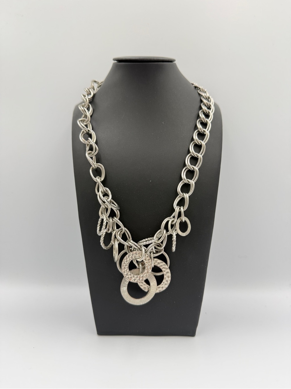 Silver Tone Multi-Ring Statement Necklace